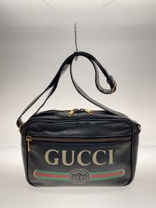 GUCCI◆ショルダーバッグ/レザー/BLK/無地/523589 213317/ヴィンテージロゴ