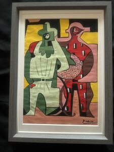 貴重肉筆！パブロ ピカソ Picasso「ピエロとハーレクイン」1920年 ミックスメディア 額装 オルセ美術館作品票 ピカソ公式印有り 模写