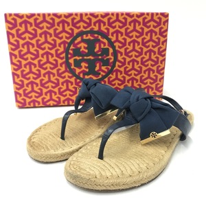 【itx01jbehmp6】TORY BURCH トリーバーチ PENNY FLAT トングサンダル ネイビー レザー リボン 表記サイズ7.5