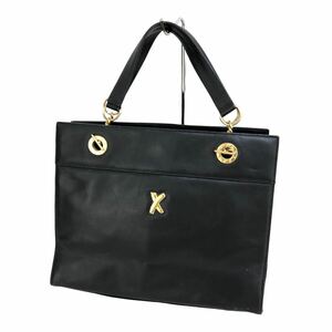 h042⑩ 本革 イタリア製 Paloma Picasso パロマピカソ レザー ハンドバッグ 腕掛け バッグ 黒 ブラック 鞄 カバン bag