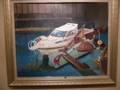アクリルキャンバス画　画題　廃船（横浜大岡川）F30号
