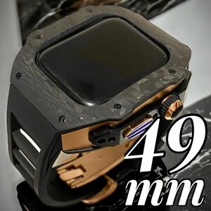 r★アップルウォッチバンド ラバーベルト カバー ステンレス Apple Watch ケース 49mm ウルトラ ultra カーボン