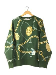 A BATHING APE◆スウェット/L/コットン/GRN/総柄/jewels crewneck