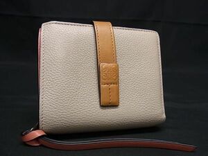 1円 ■美品■ LOEWE ロエベ アナグラム パーティカルウォレット レザー 二つ折り 財布 小銭入れ 札入れ レディース ベージュ系 AY2010