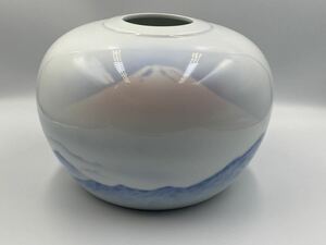 【送料無料】深川製磁　官窯染付　赤富士　約高18×24㎝　花器 花入 壺 有田焼