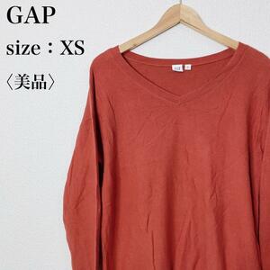 【美品】GAP ギャップ カジュアル ストレッチ 長袖 リブ Vネックハイゲージニット スタイリッシュ ロングシーズン 長袖 ユニセックス さ35