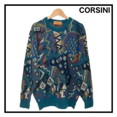 CORSINI ITALIA　レトロ古着　総柄ニット　ウールセーター　90s