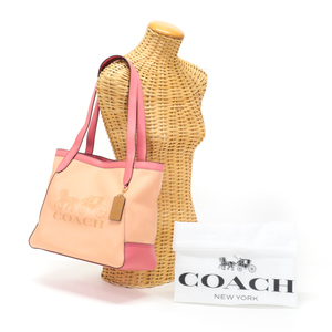 コーチ COACH カラーブロック ウィズ ホース アンド キャリッジ レザー C5676 トートバッグ ピンク 中古 mao01027