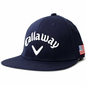 新品 キャロウェイ 平ツバ キャップ フリーサイズ Callaway ゴルフ GOLF 帽子 ロゴ メンズ 刺繍 オールシーズン対応 紺 ◆CG2296