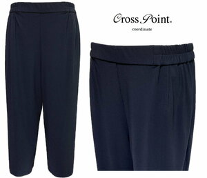 クロスポイント CrossPoint　大きいサイズ　同色ストライプ柄　ストレッチ ワイド クロップドパンツ　紺　size3　17号