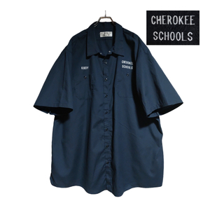 aramark 半袖ワークシャツ size 3XL オーバーサイズ ネイビー ゆうパケットポスト可 胸 刺繍 CHEROKEE 古着 洗濯 プレス済 ｂ73