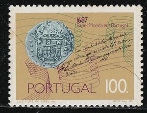 ポルトガル切手　コイン　紙幣　金融　経済　紙幣発行300年記念　1987