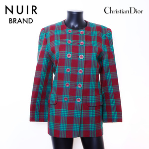 クリスチャンディオール Christian Dior ジャケット Size:L チェック ノーカラーコート マルチカラー