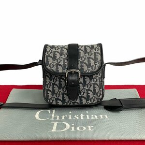 極 美品 袋付 Christian Dior ディオール トロッター ロゴ レザー 本革 キャンバス ミニ ショルダーバッグ ポシェット ネイビー 29938