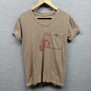 Z982 KAPITAL キャピタル Tシャツ Vネック ベージュ レディース サイズ 1 ポケット カットソー 半袖 プリント ステンシル 日本製 天竺 古着