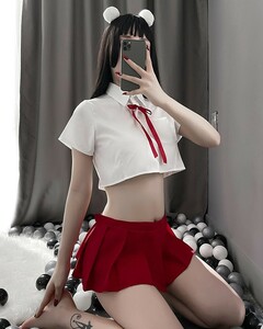 送料無料★即決(d121r)上下セット セクシー マイクロミニシャツ マイクロミニスカート 学生服 ミニスカ 露出