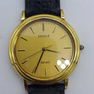 【6186】1000円～SEIKO DOLCE セイコー ドルチェ 5E31-6C20 ゴールド文字盤 QZ メンズ腕時計 不動品