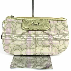 コーチ リストレットポーチ シグネチャー タータンチェック ハート ブランド 鞄 カバン レディース ベージュ COACH