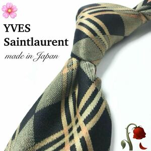 【大特価】Yves Saint Laurent ネクタイ 格子柄 ブラック ブランドロゴ チェック綿 スーツ オフィス ハイブランド