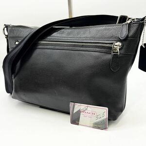 1円 【美品】 COACH コーチ チャールズ ショルダーバッグ メッセンジャー ヘリテージ メンズ ビジネス レザー 本革 ブラック 鞄 高級感