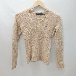 ◇ RALPH LAUREN SPORT ラルフローレン Vネック メリノウール100％ 長袖 ニット セーター サイズXS ベージュ レディース E