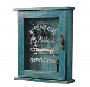 アンティーク 懐かしい 雰囲気 壁掛 キー ボックス ウッド（青）木製 キーケース 小物 鍵 収納