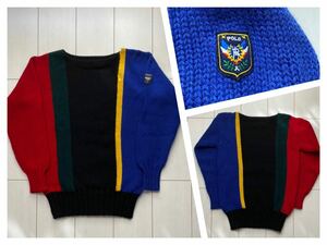 送料無料 美品 VINTAGE ビンテージ polo ラルフローレン uni crest batch patch マルチ ストライプ knit ニット セーター sport SKI 92 rrl