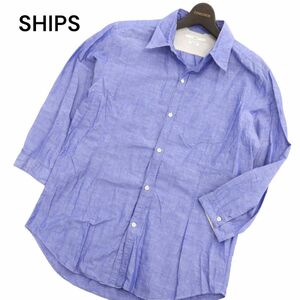 SHIPS シップス 春夏 7分袖 【麻★リネン混】 Slim Fit シャンブレー シャツ Sz.L　メンズ 日本製　C4T02641_3#A