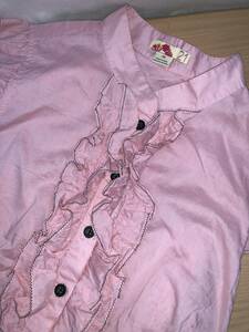 送料無料！半袖シャツ　ノースリーブフリル　スタンドカラー　平織綿布　Ｍ　ピンク　ＦＯＲＥＶＥＲ２１★未使用格安！レディース　