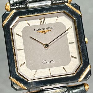 LONGINES ロンジン QUARTZ クオーツ XL24 腕時計 アナログ スクエア ステンレススチール シルバー×ゴールド文字盤 レザーベルト メンズ