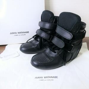 美品 Junya Watanabe Comme des Garons ジュンヤワタナベコムデギャルソン サイズXS ベルクロ ハイカット スニーカー レザー ブラック