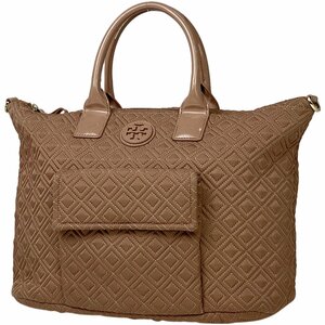 トリーバーチ Tory Burch ロゴ トートバッグ ハンドバッグ ファブリック ピンクベージュ レディース 【中古】