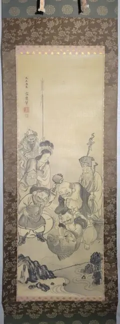 佐藤容齊　七福神の図　掛け軸　共箱　仏画　仏教美術　書画、骨董品、美術品