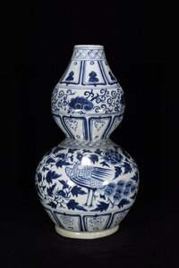 ◆古寳堂◆元 青花 祥瑞紋 ひょうたん瓶 古陶瓷品 極細工 古置物 古擺件 中国古美術 時代物 古董品