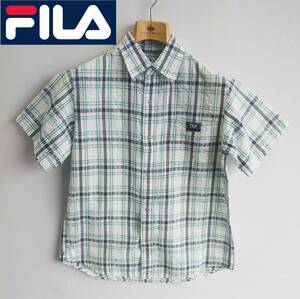 ●FILA*サイズ150*半袖シャツ*スナップボタン*キッズ*ジュニアサイズ*チェック柄*格子柄*白*緑*カジュアル*爽やか*春夏*フィラ #4880