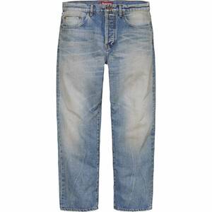 【新品未着用】Supreme Distressed Loose Fit Selvedge Jean 32 Washed Indigo 24SS 正規品付属品完備 デニムジーンズboxlogonikenorthface