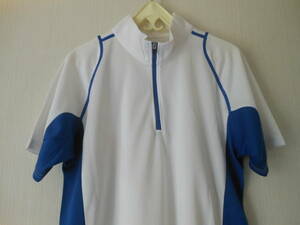 半袖ジップアップシャツ　白ｘ青　　　Ｓサイズ