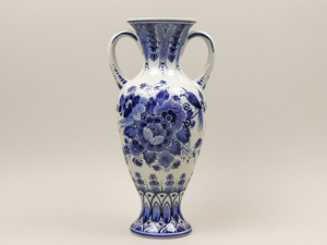 nQXH デルフト ブルー ダブルハンドル花瓶 35cm 飾り壷 銀座和光