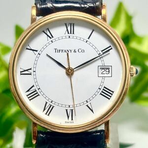 TIFFANY&CO金無垢. ティファニー デイト 希少モデル 外内箱付き ガラス傷無し 純正尾錠 純正革ベルト ウォッチ