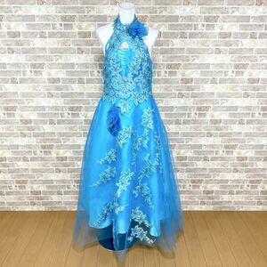 1円 ドレス Mei Mei 舞台衣装ホルターネックドレス L 大きめサイズ 薄青 カラードレス 発表会 イベント　中古４６３０