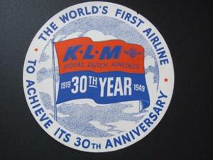 ＫＬＭオランダ航空■1949年■30周年記念ラゲッジラベル