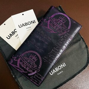 特注限定品 EU製＆定価17万◆UABONI*ユアボニ*幻のパティーヌ*二つ折り長財布*EU製◆カリグラフィー レア 牛革 手染 ハンドメイド メンズ