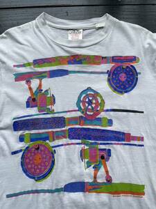 90s 1990s 90年代 釣竿 リール ロッド アート Tシャツ ビンテージ 古着 カラフル デザイン USA製 andrew carson 釣り フィッシング