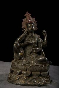 仏教古美術 中國 清代 チベット密教 銅製拓金 六腕観音 仏像 時代物 供養品 細密彫 置物 中国美術 唐物 TWB129