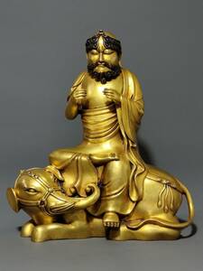 旧蔵 大明 永樂年製 銅製 紫銅 塗真金 精工打造 羅漢 仏像 供像 古美術品 L0302