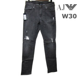 新品タグ付き ARMANI JEANS アルマーニ ジーンズ メンズ ブラック デニム パンツ J06 スリム ストレッチ スキニー 黒 W30 Mサイズ