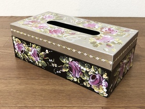 BRUN KAGEティッシュボックス薔薇模様　ステンレスフタ　TISSUE BOX BRU-4205ローズ　高級ティッシュケース　Gclasser co.,ltd 