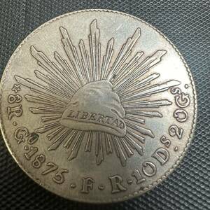古錢　メキシコ　1875年　大型コイン　 B6 大型銀貨 貿易銀 重さ26.5g 美品