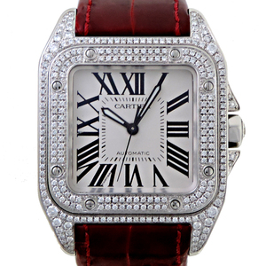 ［飯能本店］CARTIER カルティエ サントス 100 ウォッチ MM ※ アフターダイヤモンド W20126X8 腕時計 レディース・メンズ DH80914