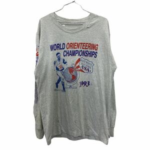 ロングTシャツ XLサイズ程度 WORLD ORIENTEERING CHAMPIONSHIPS 90s vintage 袖プリント グレー 古着卸 アメリカ仕入 t2207-3876